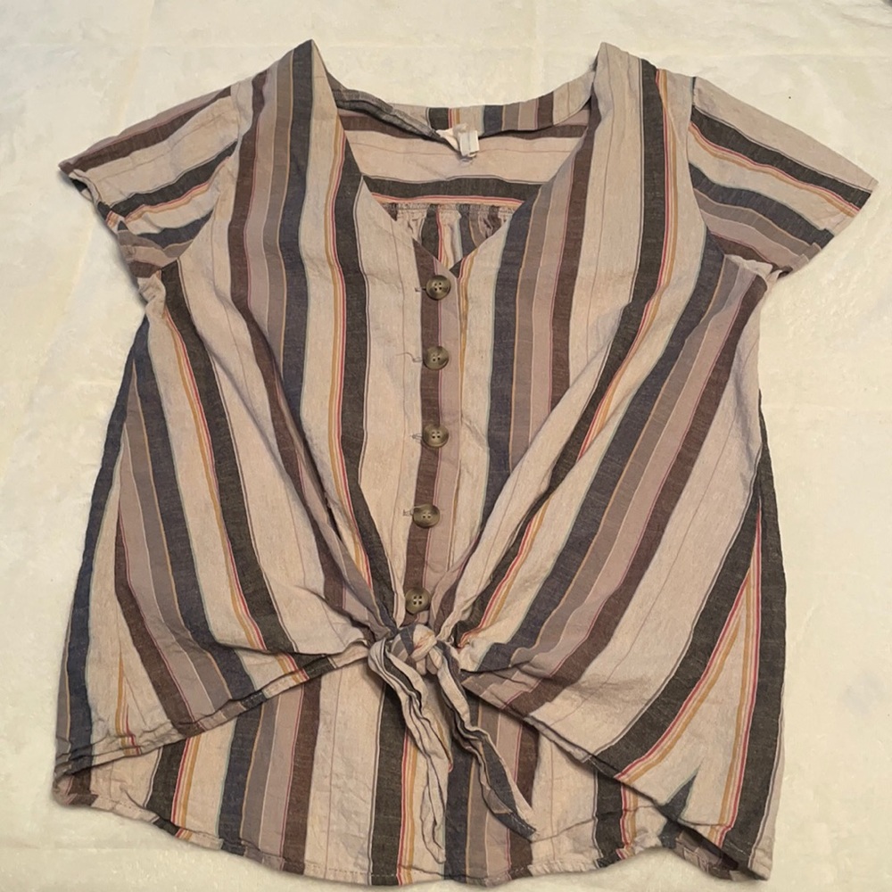 Striped button down top